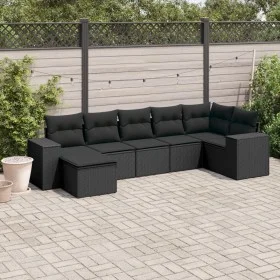 Set de comedor de jardín 7 pzas y cojines ratán sintético negro de , Conjuntos de jardín - Ref: Foro24-3222874, Precio: 501,8...