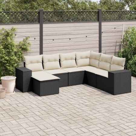 Set de comedor de jardín 7 pzas y cojines ratán sintético negro de , Conjuntos de jardín - Ref: Foro24-3222895, Precio: 392,6...