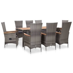 Set de comedor de jardín 9 pzas y cojines ratán sintético gris de vidaXL, Conjuntos de jardín - Ref: Foro24-46044, Precio: 96...
