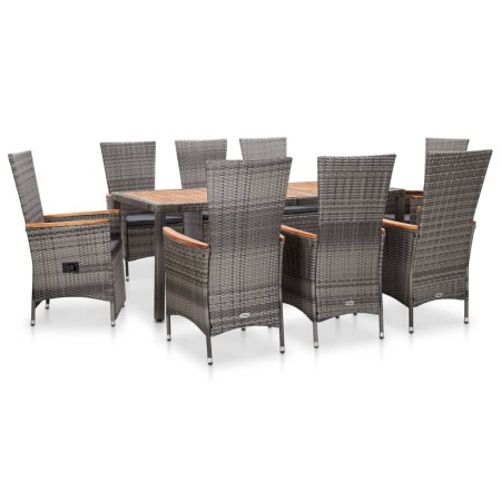Set de comedor de jardín 9 pzas y cojines ratán sintético gris de vidaXL, Conjuntos de jardín - Ref: Foro24-46044, Precio: 96...