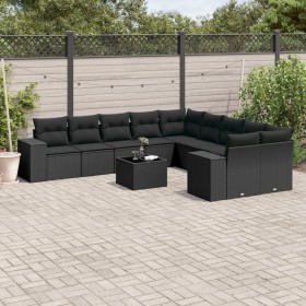 Set de sofás de jardín 11 pzas y cojines ratán sintético negro de , Conjuntos de jardín - Ref: Foro24-3223114, Precio: 728,02...