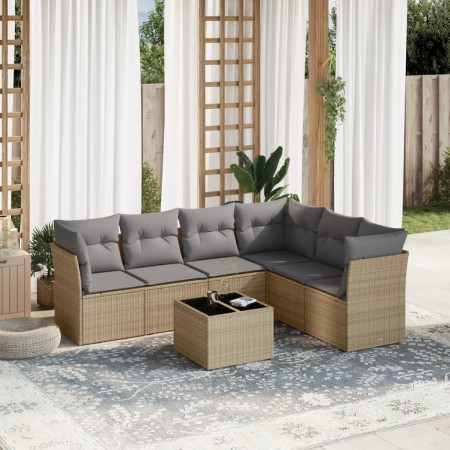 Set sofás de jardín 7 piezas y cojines ratán sintético beige de , Conjuntos de jardín - Ref: Foro24-3249528, Precio: 438,42 €...