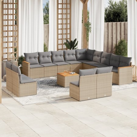 Set sofás de jardín 14 pzas con cojines ratán sintético beige de , Conjuntos de jardín - Ref: Foro24-3258895, Precio: 852,66 ...