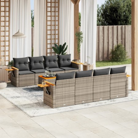 Set de muebles de jardín 9 pzas y cojines ratán sintético gris de , Conjuntos de jardín - Ref: Foro24-3259064, Precio: 573,13...
