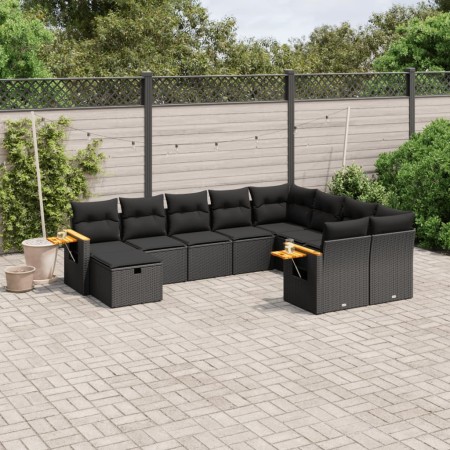 Set de sofás de jardín 10 pzas cojines ratán sintético negro de , Conjuntos de jardín - Ref: Foro24-3259556, Precio: 682,50 €...