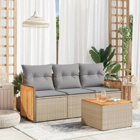 Garden sofa set with cushions 4 pieces beige synthetic rattan by , Garden sets - Ref: Foro24-3259847, Price: 268,08 €, Discou...