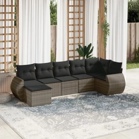 7-teiliges Gartensofa-Set mit grauen PE-Rattan-Kissen von , Gartensets - Ref: Foro24-3254017, Preis: 449,90 €, Rabatt: %