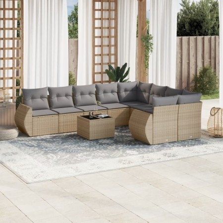 Juego de sofás jardín con cojines beige 10 pzas ratán sintético de , Conjuntos de jardín - Ref: Foro24-3254186, Precio: 679,6...