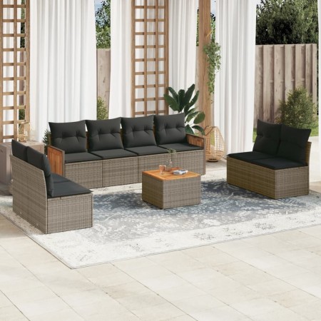 Set de muebles de jardín 9 pzas y cojines ratán sintético gris de , Conjuntos de jardín - Ref: Foro24-3227579, Precio: 499,62...