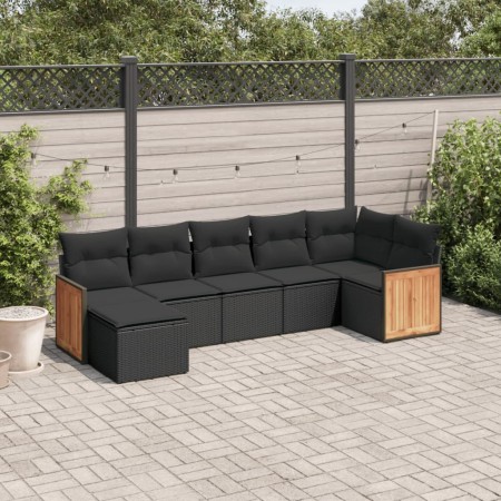 Set de comedor de jardín 7 pzas y cojines ratán sintético negro de , Conjuntos de jardín - Ref: Foro24-3227868, Precio: 433,8...