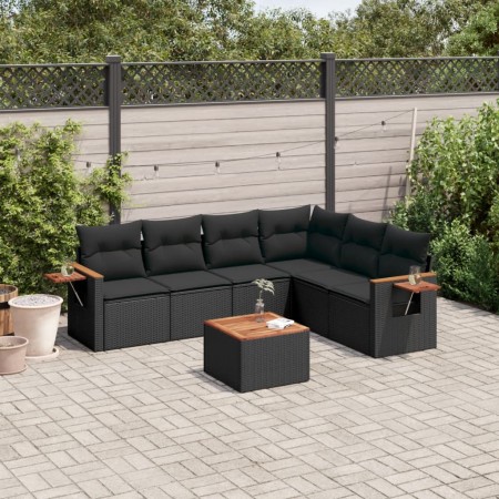 Set de comedor de jardín 7 pzas y cojines ratán sintético negro de , Conjuntos de jardín - Ref: Foro24-3226846, Precio: 454,1...