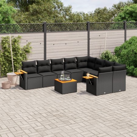Set de sofás de jardín 10 pzas cojines ratán sintético negro de , Conjuntos de jardín - Ref: Foro24-3227147, Precio: 629,36 €...