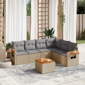 Set sofás de jardín 7 piezas y cojines ratán sintético beige de , Conjuntos de jardín - Ref: Foro24-3226850, Precio: 438,72 €...