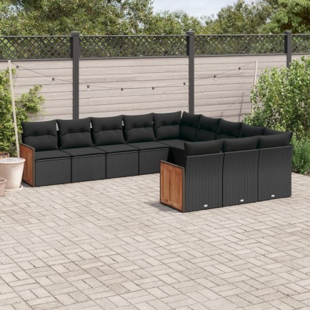 Set de sofás de jardín 11 pzas y cojines ratán sintético negro de , Conjuntos de jardín - Ref: Foro24-3228106, Precio: 690,86...