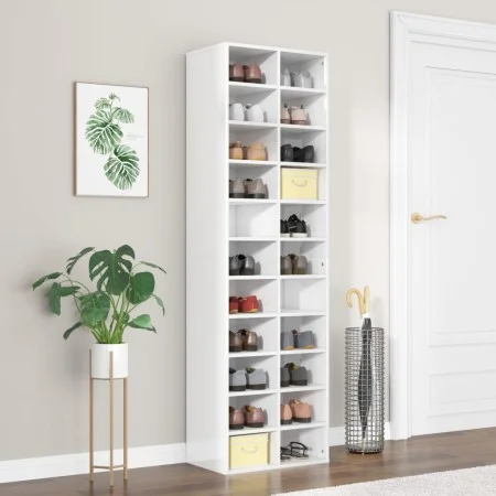 Mueble zapatero de aglomerado blanco brillante 54x34x183 cm de vidaXL, Zapateros y organizadores de calzado - Ref: Foro24-800...