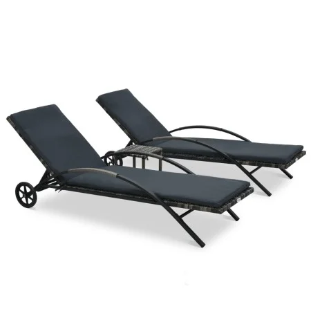 Anthrazitgraue Sonnenliegen aus synthetischem Rattan mit Tisch von vidaXL, Liegen - Ref: Foro24-47747, Preis: 357,51 €, Rabat...