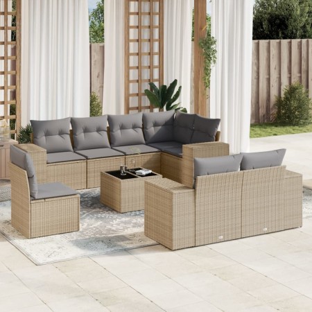 Set de sofás de jardín 9 pzas con cojines ratán sintético beige de , Conjuntos de jardín - Ref: Foro24-3222848, Precio: 610,5...