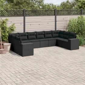 Set de sofás de jardín 10 pzas cojines ratán sintético negro de , Conjuntos de jardín - Ref: Foro24-3223064, Precio: 711,44 €...