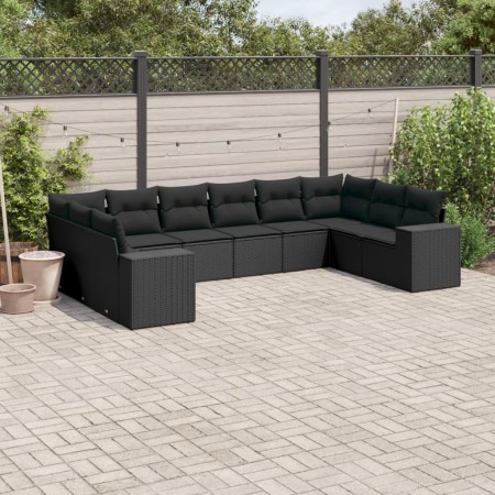Set de sofás de jardín 10 pzas cojines ratán sintético negro de , Conjuntos de jardín - Ref: Foro24-3223064, Precio: 679,00 €...