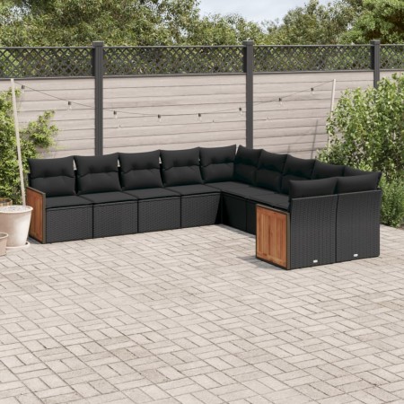 Set de sofás de jardín 10 pzas cojines ratán sintético negro de , Conjuntos de jardín - Ref: Foro24-3228029, Precio: 631,08 €...