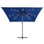 Sombrilla voladiza luces LED poste acero azul azure 250x250 cm de vidaXL, Sombrillas - Ref: Foro24-46997, Precio: 121,69 €, D...