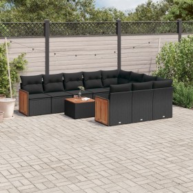 Set de sofás de jardín 11 pzas y cojines ratán sintético negro de , Conjuntos de jardín - Ref: Foro24-3228022, Precio: 673,40...