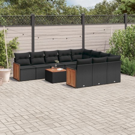 Set de sofás de jardín 11 pzas y cojines ratán sintético negro de , Conjuntos de jardín - Ref: Foro24-3228022, Precio: 673,40...
