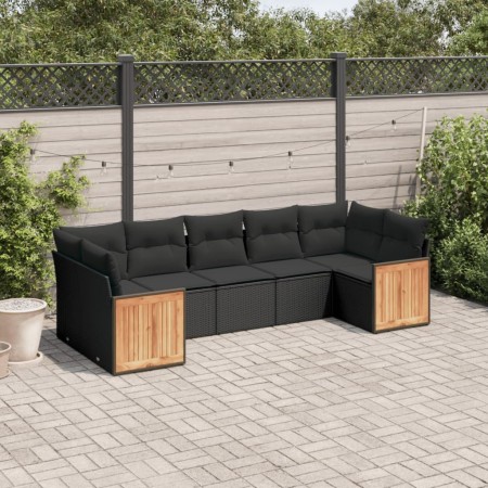 Set de comedor de jardín 7 pzas y cojines ratán sintético negro de , Conjuntos de jardín - Ref: Foro24-3227945, Precio: 468,3...