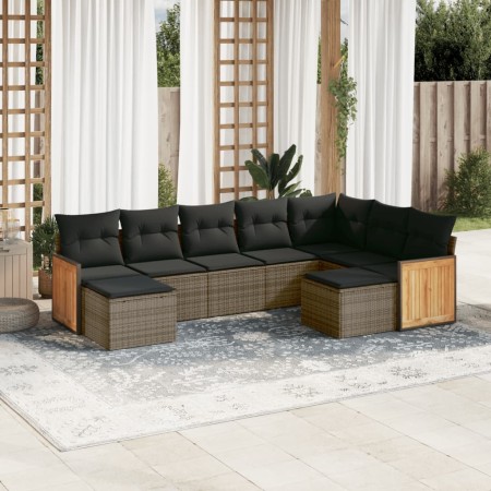 Set de muebles de jardín 9 pzas y cojines ratán sintético gris de , Conjuntos de jardín - Ref: Foro24-3228223, Precio: 513,92...