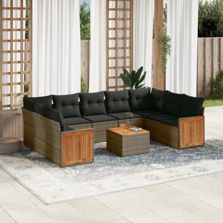 Set de sofás de jardín 10 pzas con cojines ratán sintético gris de , Conjuntos de jardín - Ref: Foro24-3227964, Precio: 581,9...