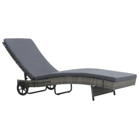 Tumbona con ruedas y cojín de ratán sintético gris antracita de vidaXL, Tumbonas - Ref: Foro24-47753, Precio: 146,06 €, Descu...