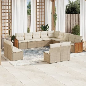 Set sofás de jardín con cojines 13 pzas ratán sintético beige de , Conjuntos de jardín - Ref: Foro24-3228165, Precio: 824,58 ...