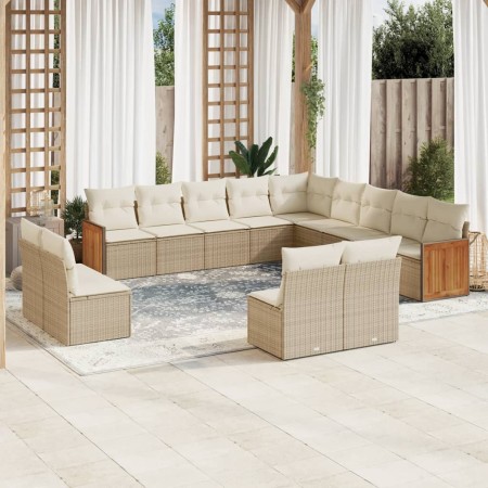 Set sofás de jardín con cojines 13 pzas ratán sintético beige de , Conjuntos de jardín - Ref: Foro24-3228165, Precio: 824,58 ...