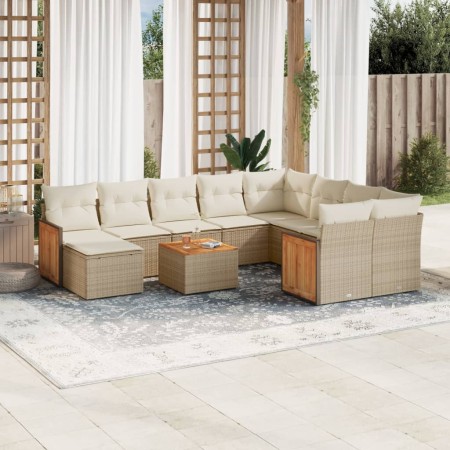 Set de sofás de jardín 11pzas con cojines ratán sintético beige de , Conjuntos de jardín - Ref: Foro24-3228242, Precio: 653,6...
