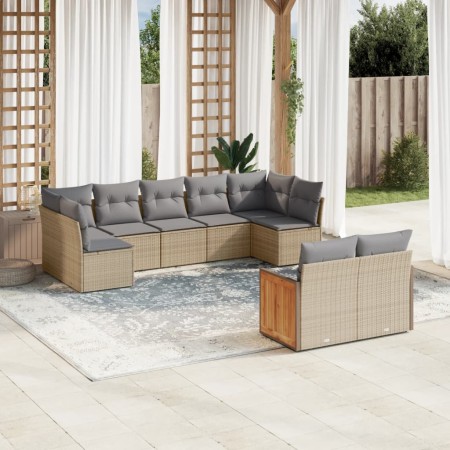 Set de sofás de jardín 9 pzas con cojines ratán sintético beige de , Conjuntos de jardín - Ref: Foro24-3227970, Precio: 528,3...