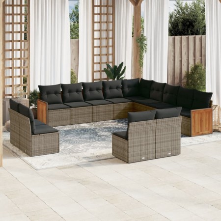 Set sofás de jardín con cojines 13 piezas ratán sintético gris de , Conjuntos de jardín - Ref: Foro24-3260569, Precio: 821,00...
