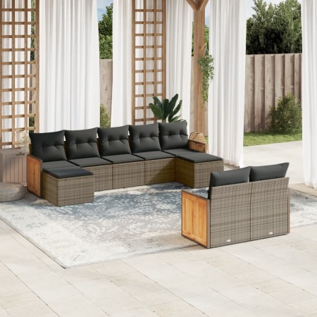 Set de muebles de jardín 9 pzas y cojines ratán sintético gris de , Conjuntos de jardín - Ref: Foro24-3228083, Precio: 525,68...