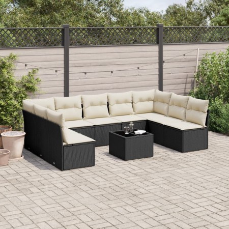 Set de sofás de jardín 10 pzas cojines ratán sintético negro de , Conjuntos de jardín - Ref: Foro24-3218076, Precio: 519,67 €...