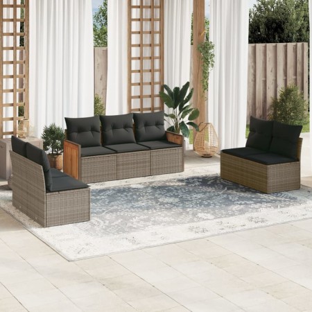Set de sofás de jardín 7 piezas con cojines ratán PE gris de , Conjuntos de jardín - Ref: Foro24-3227558, Precio: 409,96 €, D...