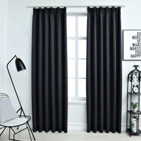 Cortinas opacas con ganchos 2 piezas negro 140x225 cm de vidaXL, Cortinas y visillos - Ref: Foro24-134415, Precio: 45,75 €, D...
