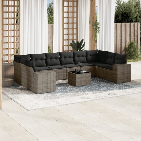 Set de sofás de jardín 11 pzas y cojines ratán sintético gris de , Conjuntos de jardín - Ref: Foro24-3223079, Precio: 657,04 ...
