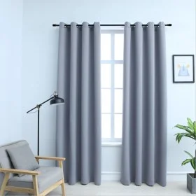 Cortinas opacas con anillas de metal 2 pzs gris 140x225 cm de vidaXL, Cortinas y visillos - Ref: Foro24-134427, Precio: 39,85...