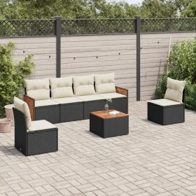 Set de comedor de jardín 7 pzas y cojines ratán sintético negro de , Conjuntos de jardín - Ref: Foro24-3227547, Precio: 384,3...