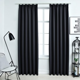 Cortinas opacas con ganchos 2 piezas negro 140x245 cm de vidaXL, Cortinas y visillos - Ref: Foro24-134416, Precio: 34,81 €, D...