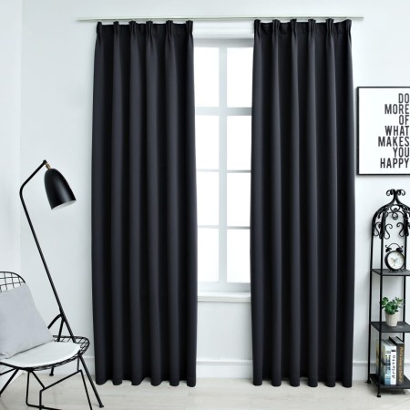 Cortinas opacas con ganchos 2 piezas negro 140x245 cm de vidaXL, Cortinas y visillos - Ref: Foro24-134416, Precio: 34,81 €, D...