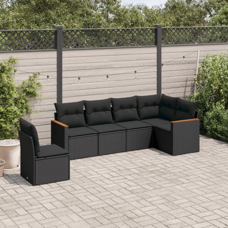 Set de sofás de jardín 6 piezas y cojines ratán sintético negro de , Conjuntos de jardín - Ref: Foro24-3258415, Precio: 426,9...