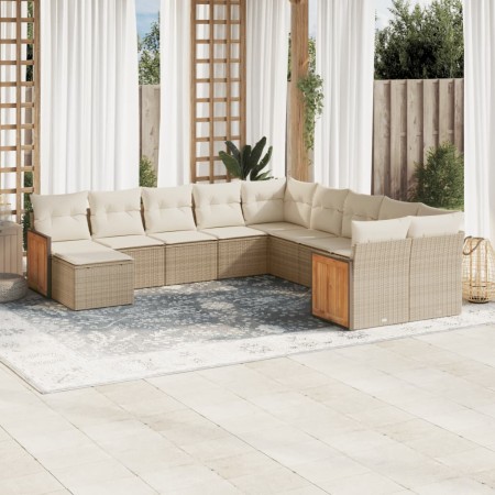 Set de sofás de jardín 11pzas con cojines ratán sintético beige de , Conjuntos de jardín - Ref: Foro24-3228249, Precio: 668,3...