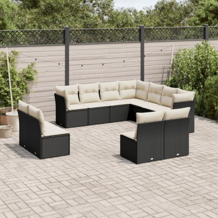 Set de sofás de jardín 11 pzas y cojines ratán sintético negro de , Conjuntos de jardín - Ref: Foro24-3249655, Precio: 618,00...
