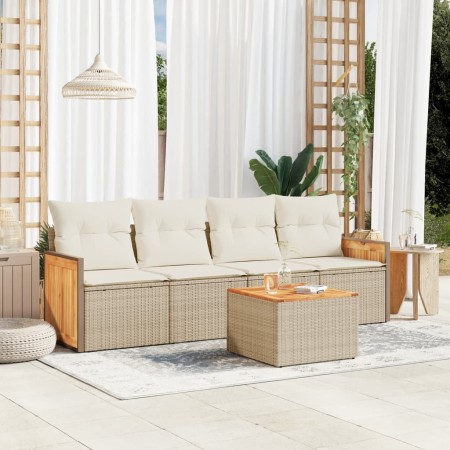 Juego de sofás jardín con cojines 5 pzas ratán sintético beige de , Conjuntos de jardín - Ref: Foro24-3227458, Precio: 288,26...