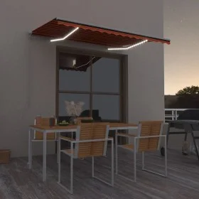 Toldo manual retráctil con LED naranja y marrón 300x250 cm de , Toldos - Ref: Foro24-3068865, Precio: 262,58 €, Descuento: %